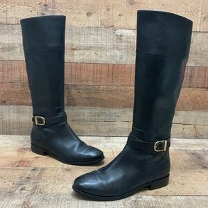Cole Haan W00386 Boots Womens Size 8 39 Black Leather Knee High Riding Zip